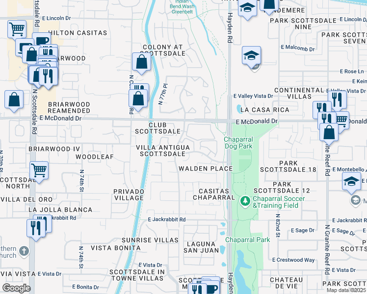 map of restaurants, bars, coffee shops, grocery stores, and more near 5950 North 78th Street in Scottsdale