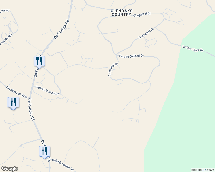 map of restaurants, bars, coffee shops, grocery stores, and more near 42355 Chaparral Drive in Temecula