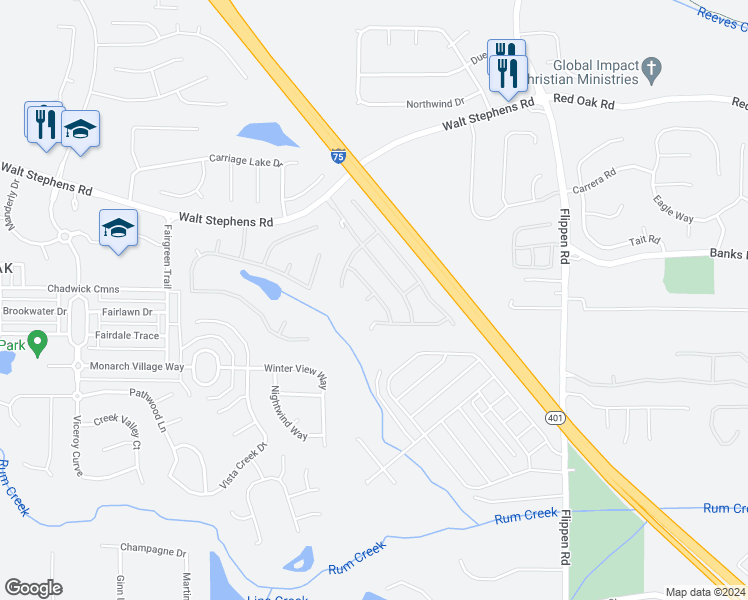 map of restaurants, bars, coffee shops, grocery stores, and more near 1016 Borrington Lane in Stockbridge