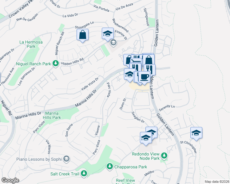map of restaurants, bars, coffee shops, grocery stores, and more near 44 Argos in Laguna Niguel