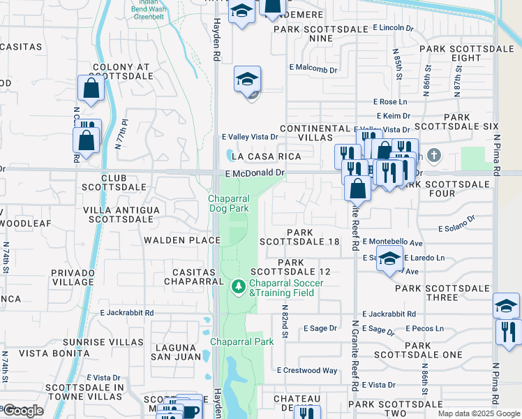 map of restaurants, bars, coffee shops, grocery stores, and more near 5850 North 81st Street in Scottsdale