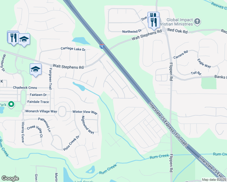 map of restaurants, bars, coffee shops, grocery stores, and more near 1016 Borrington Lane in Stockbridge