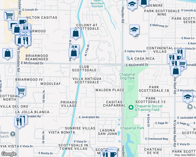 map of restaurants, bars, coffee shops, grocery stores, and more near 5950 North 78th Street in Scottsdale