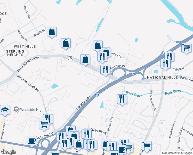 map of restaurants, bars, coffee shops, grocery stores, and more near 2502 Reynolds Industrial Road in Augusta