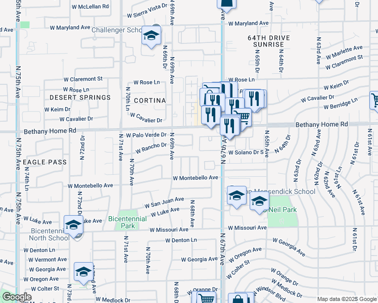 map of restaurants, bars, coffee shops, grocery stores, and more near 5906 North 68th Avenue in Glendale