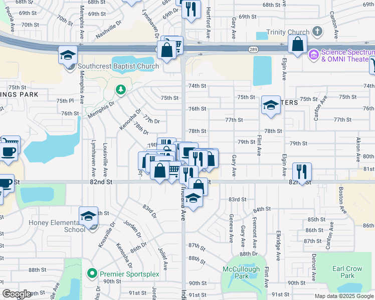map of restaurants, bars, coffee shops, grocery stores, and more near 3314 80th Street in Lubbock