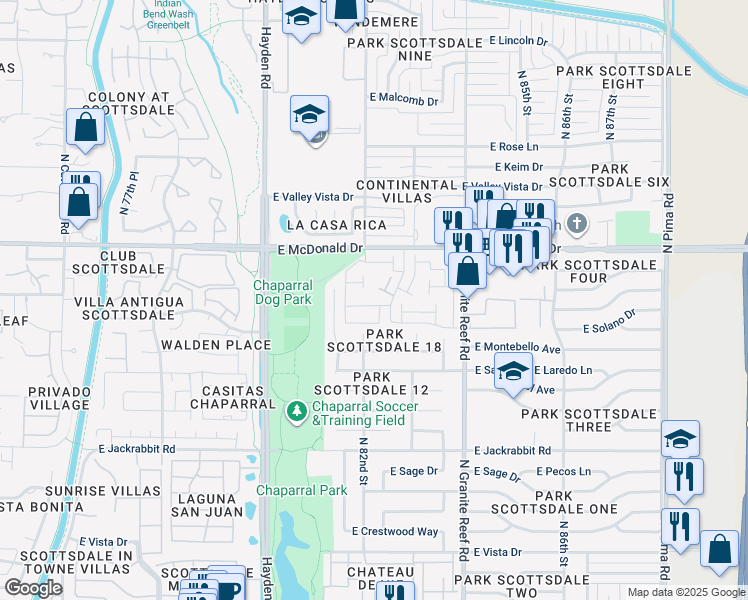 map of restaurants, bars, coffee shops, grocery stores, and more near 5882 North 83rd Street in Scottsdale