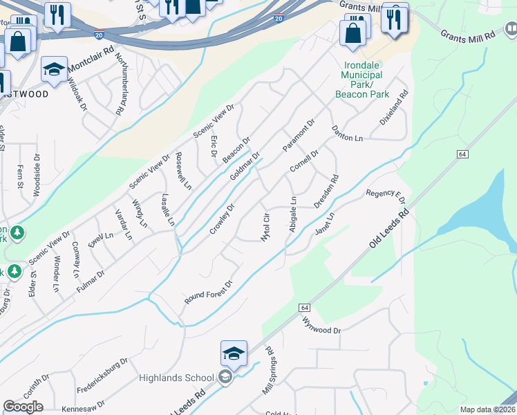map of restaurants, bars, coffee shops, grocery stores, and more near 5175 Cornell Drive in Irondale