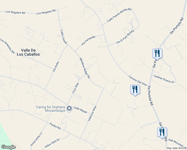 map of restaurants, bars, coffee shops, grocery stores, and more near 35980 Meadow Ridge Road in Temecula