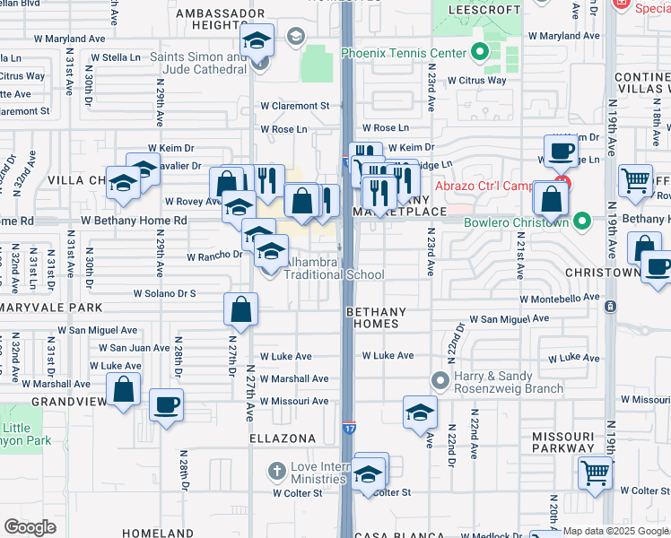 map of restaurants, bars, coffee shops, grocery stores, and more near 5724 North Black Canyon Highway in Phoenix