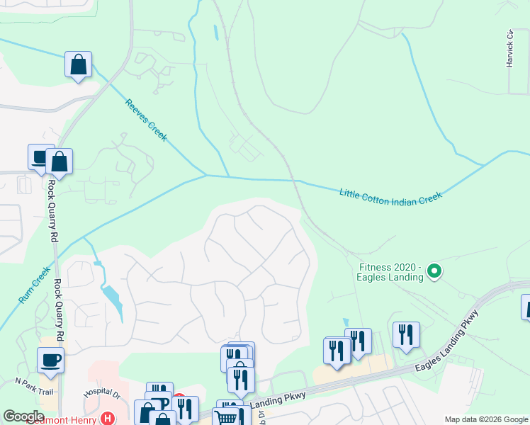 map of restaurants, bars, coffee shops, grocery stores, and more near 776 Deerwood Drive in Stockbridge