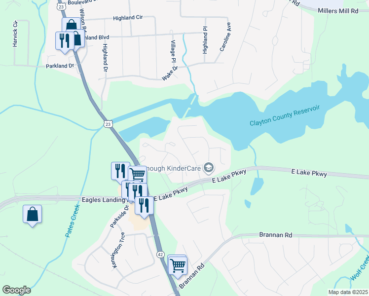 map of restaurants, bars, coffee shops, grocery stores, and more near 169 Talon Place in McDonough