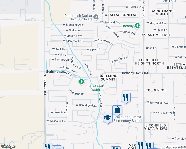 map of restaurants, bars, coffee shops, grocery stores, and more near 6007 North Pajaro Lane in Litchfield Park