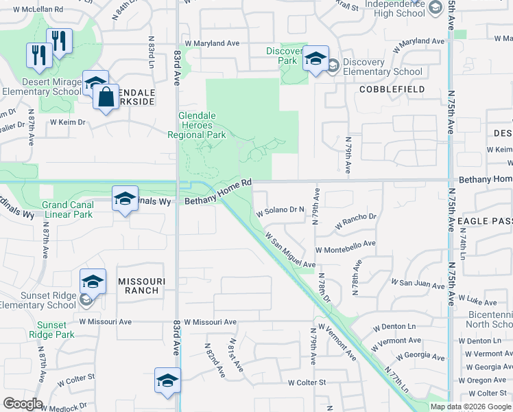 map of restaurants, bars, coffee shops, grocery stores, and more near 5929 North 81st Avenue in Glendale