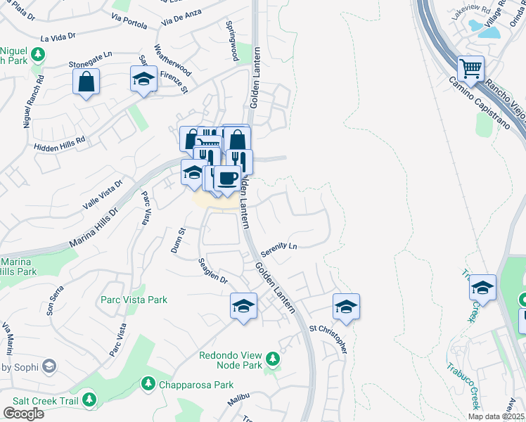 map of restaurants, bars, coffee shops, grocery stores, and more near 5 Fair Oaks in Laguna Niguel