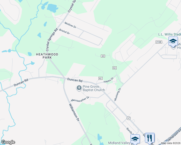 map of restaurants, bars, coffee shops, grocery stores, and more near 1043 Dunbar Court in Graniteville