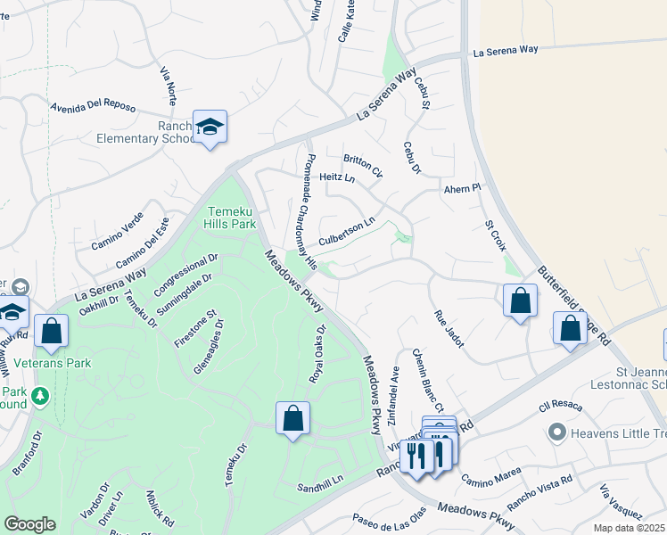 map of restaurants, bars, coffee shops, grocery stores, and more near 31369 Chemin Chevalier in Temecula