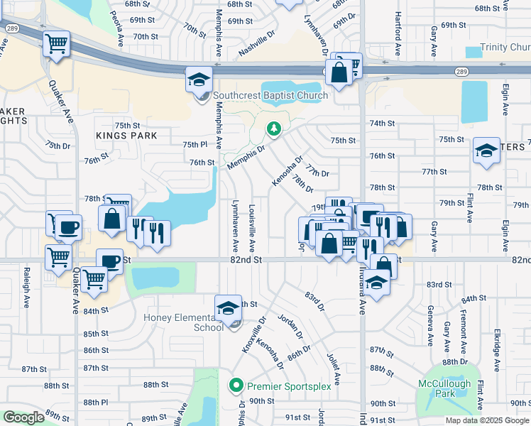 map of restaurants, bars, coffee shops, grocery stores, and more near 7808 Kenosha Avenue in Lubbock