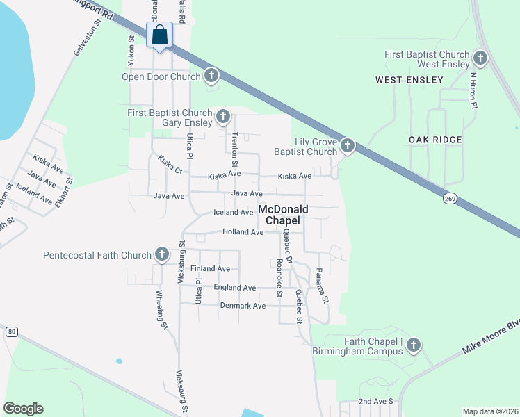 map of restaurants, bars, coffee shops, grocery stores, and more near 5436 Iceland Avenue in Birmingham