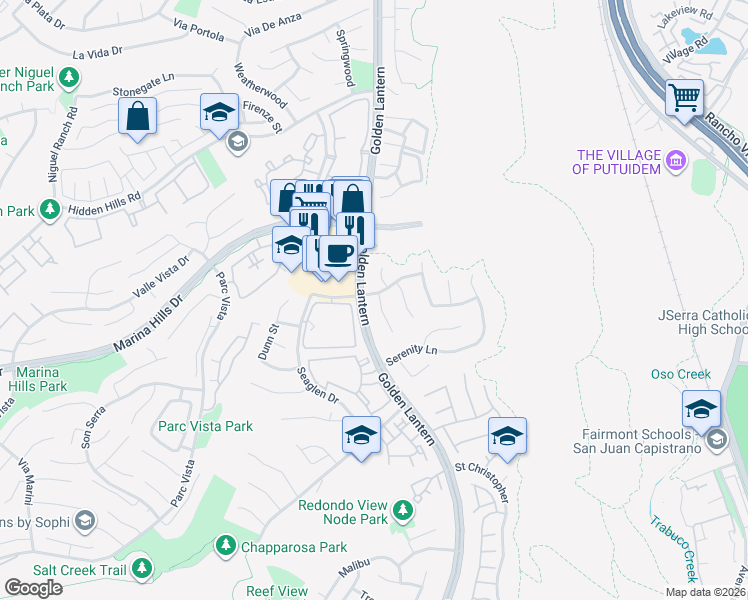 map of restaurants, bars, coffee shops, grocery stores, and more near 1 Fair Elms in Laguna Niguel