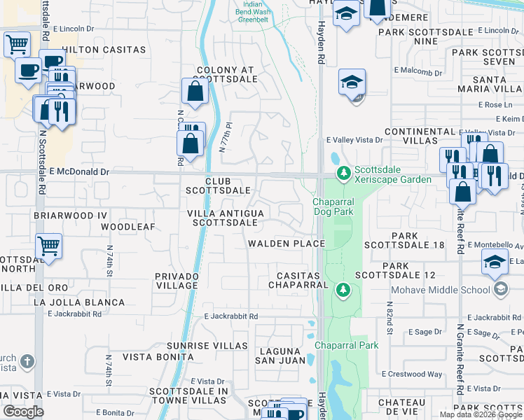 map of restaurants, bars, coffee shops, grocery stores, and more near 5959 North 78th Street in Scottsdale