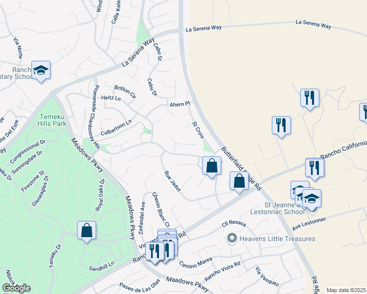 map of restaurants, bars, coffee shops, grocery stores, and more near 31901 Cercle Chambertin in Temecula