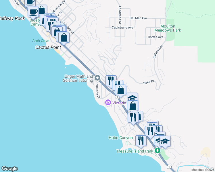 map of restaurants, bars, coffee shops, grocery stores, and more near 2746 South Coast Highway in Laguna Beach