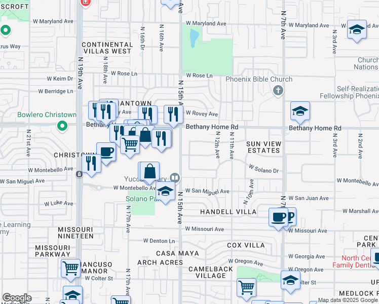 map of restaurants, bars, coffee shops, grocery stores, and more near 1256 North 14th Avenue in Phoenix