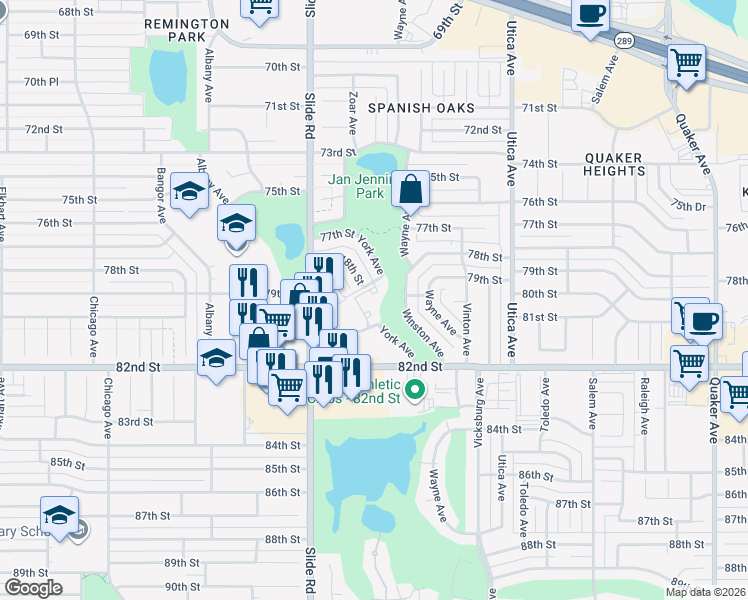 map of restaurants, bars, coffee shops, grocery stores, and more near 5102 80th Street in Lubbock