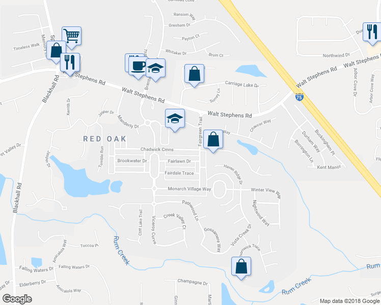 map of restaurants, bars, coffee shops, grocery stores, and more near 369 Chadwick Cmns in Stockbridge