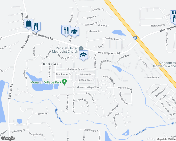 map of restaurants, bars, coffee shops, grocery stores, and more near 375 Chadwick Cmns in Stockbridge