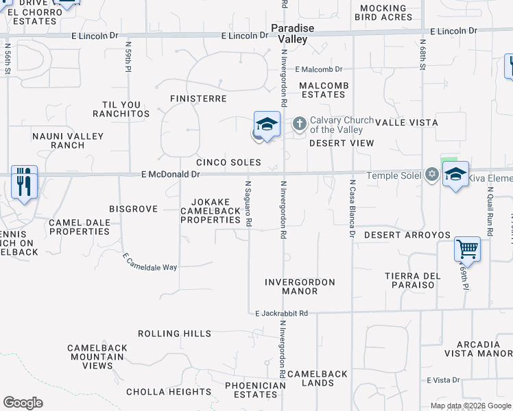 map of restaurants, bars, coffee shops, grocery stores, and more near 5815 North Saguaro Road in Paradise Valley