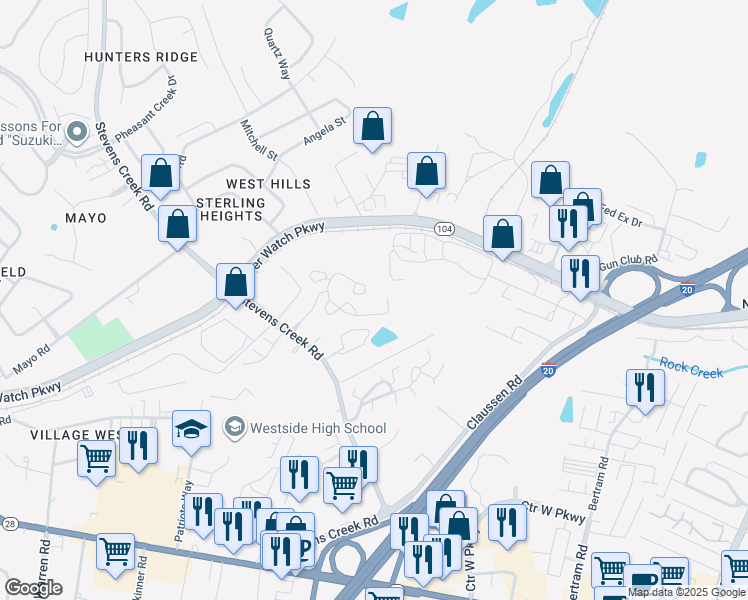 map of restaurants, bars, coffee shops, grocery stores, and more near 3500 Ridgecrest Drive in Augusta
