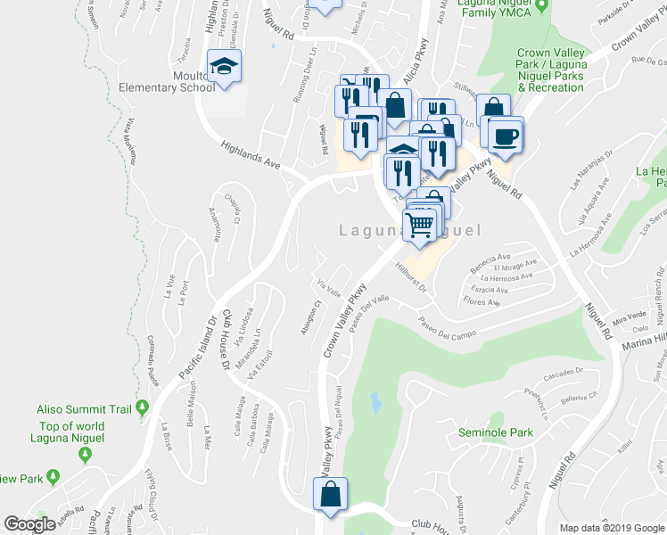 map of restaurants, bars, coffee shops, grocery stores, and more near 30336 Via Corona in Laguna Niguel