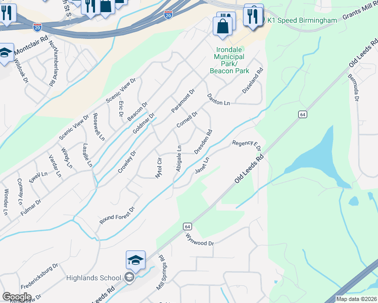 map of restaurants, bars, coffee shops, grocery stores, and more near 5235 Dresden Road in Irondale
