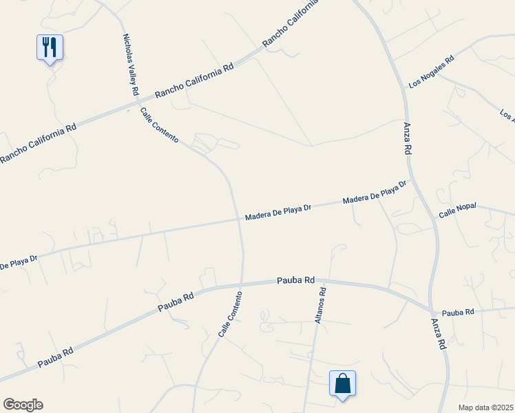 map of restaurants, bars, coffee shops, grocery stores, and more near 34020 Madera De Playa Drive in Temecula