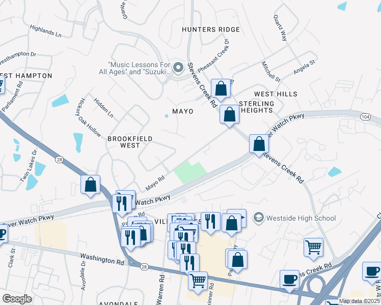 map of restaurants, bars, coffee shops, grocery stores, and more near 2731 Mayo Road in Augusta