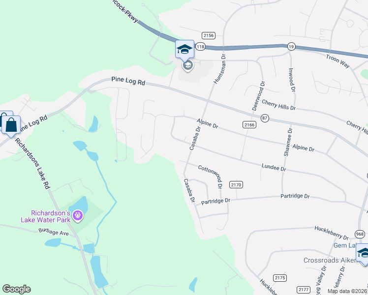 map of restaurants, bars, coffee shops, grocery stores, and more near 2017 Lundee Drive in Aiken