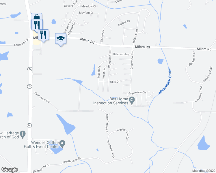 map of restaurants, bars, coffee shops, grocery stores, and more near 280 Woodside Boulevard in Fayetteville