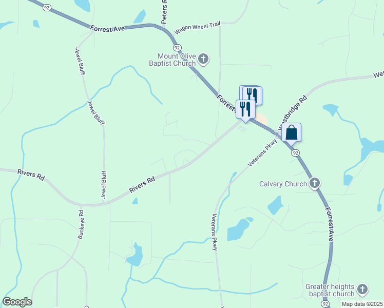 map of restaurants, bars, coffee shops, grocery stores, and more near 145 Rivers Road in Fayetteville