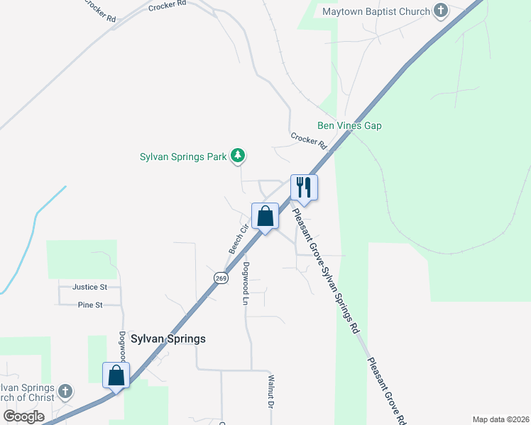 map of restaurants, bars, coffee shops, grocery stores, and more near 5057 Port Birmingham Road in Sylvan Springs
