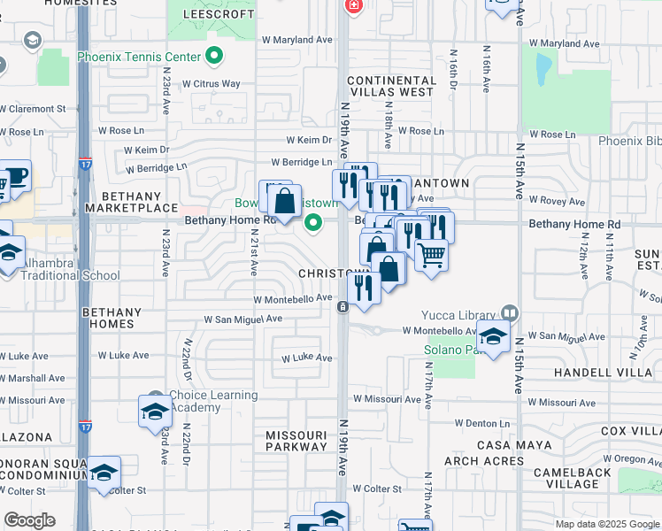 map of restaurants, bars, coffee shops, grocery stores, and more near 5728 North 19th Drive in Phoenix
