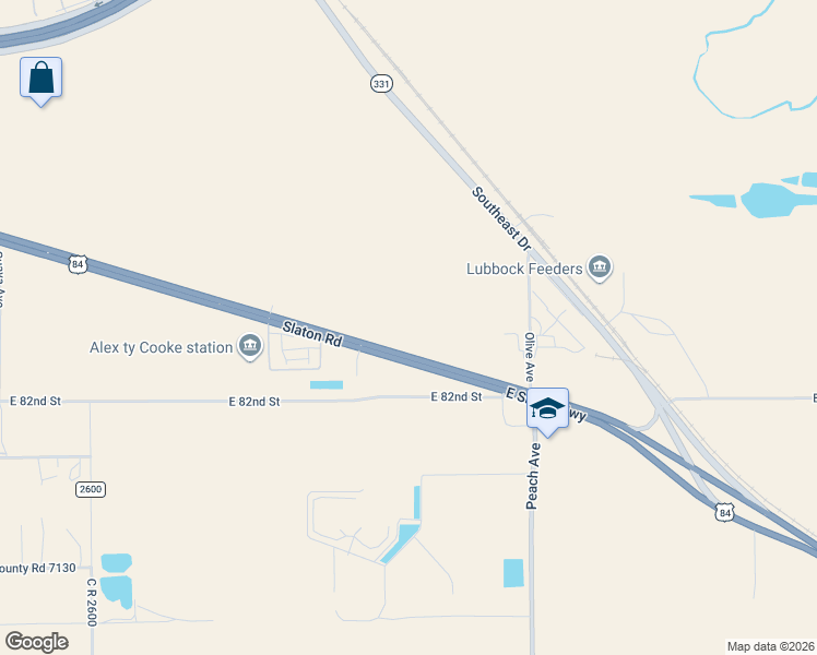 map of restaurants, bars, coffee shops, grocery stores, and more near 3711-4029 East Slaton Highway in Lubbock
