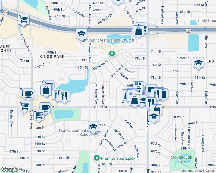 map of restaurants, bars, coffee shops, grocery stores, and more near 7808-7810 Kenosha Avenue in Lubbock