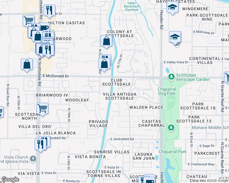 map of restaurants, bars, coffee shops, grocery stores, and more near 5950 North 78th Street in Scottsdale