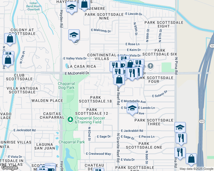 map of restaurants, bars, coffee shops, grocery stores, and more near 5871 North 83rd Street in Scottsdale