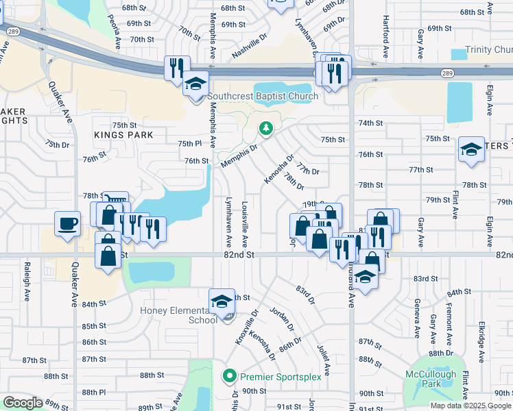 map of restaurants, bars, coffee shops, grocery stores, and more near 7808-7810 Kenosha Avenue in Lubbock