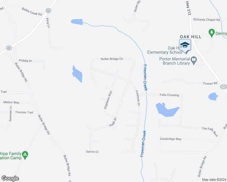 map of restaurants, bars, coffee shops, grocery stores, and more near 120 Stephens Way in Covington