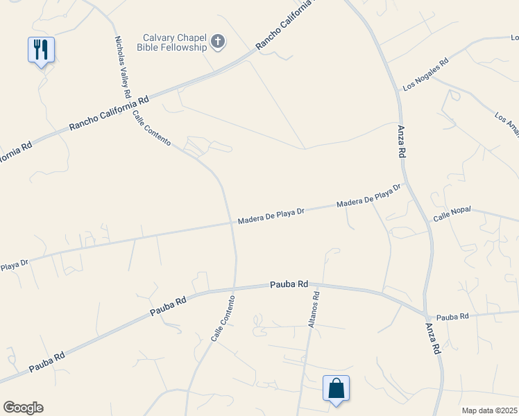 map of restaurants, bars, coffee shops, grocery stores, and more near 34020 Madera De Playa Drive in Temecula