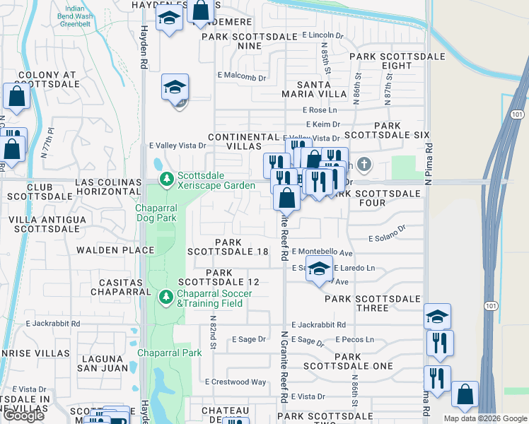 map of restaurants, bars, coffee shops, grocery stores, and more near 5871 North 83rd Street in Scottsdale